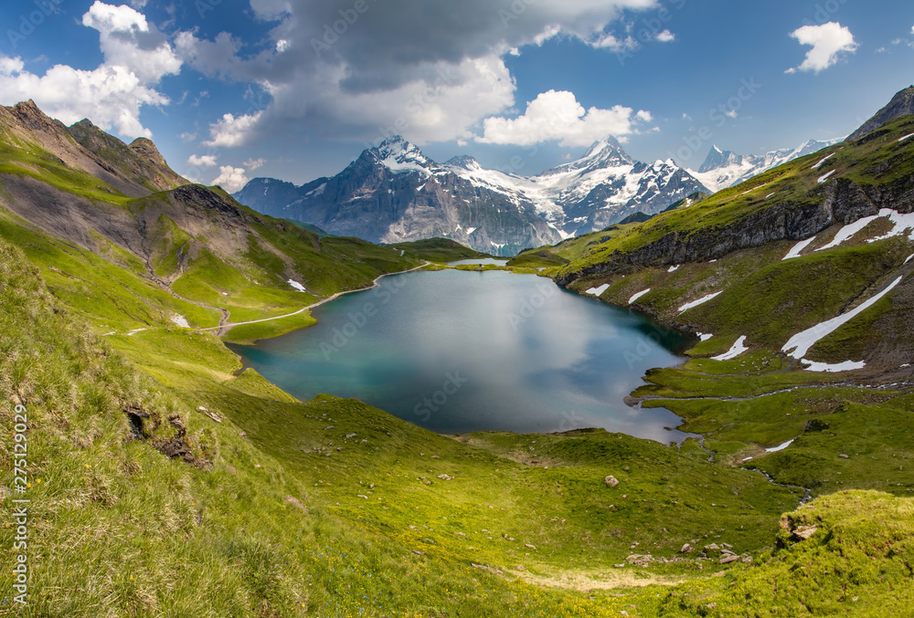 Swiss beauty, Schreckhorn and Wetterhorn  from Bachalpsee lake, Bernese Oberland, Switzerland, Europe