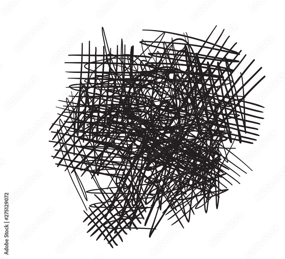Fototapeta premium Chaos on white. Abstract tangled chaotic lines. Hand drawn dinamic scrawls. Black and white illustration