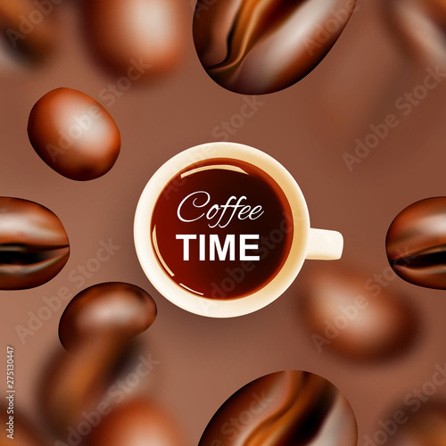 Flying Coffee Beans Vector 3d Background or Pattern