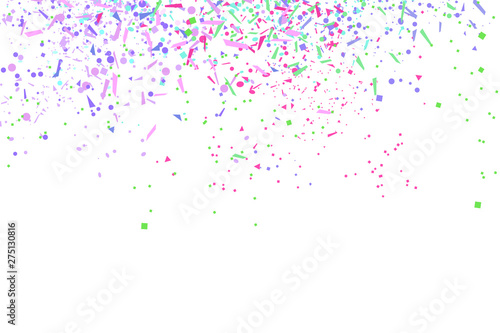 Confetti on isolated white background. Luxury texture. Festive backdrop with glitters. Pattern for work. Print for polygraphy, banners and textiles
