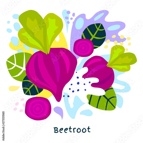 Fresh beetroot vegetable juice splash organic food juicy vegetables splatter on abstract background vector hand drawn illustrations