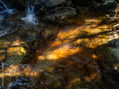 The texture of water on the waterfall. underwater rocks