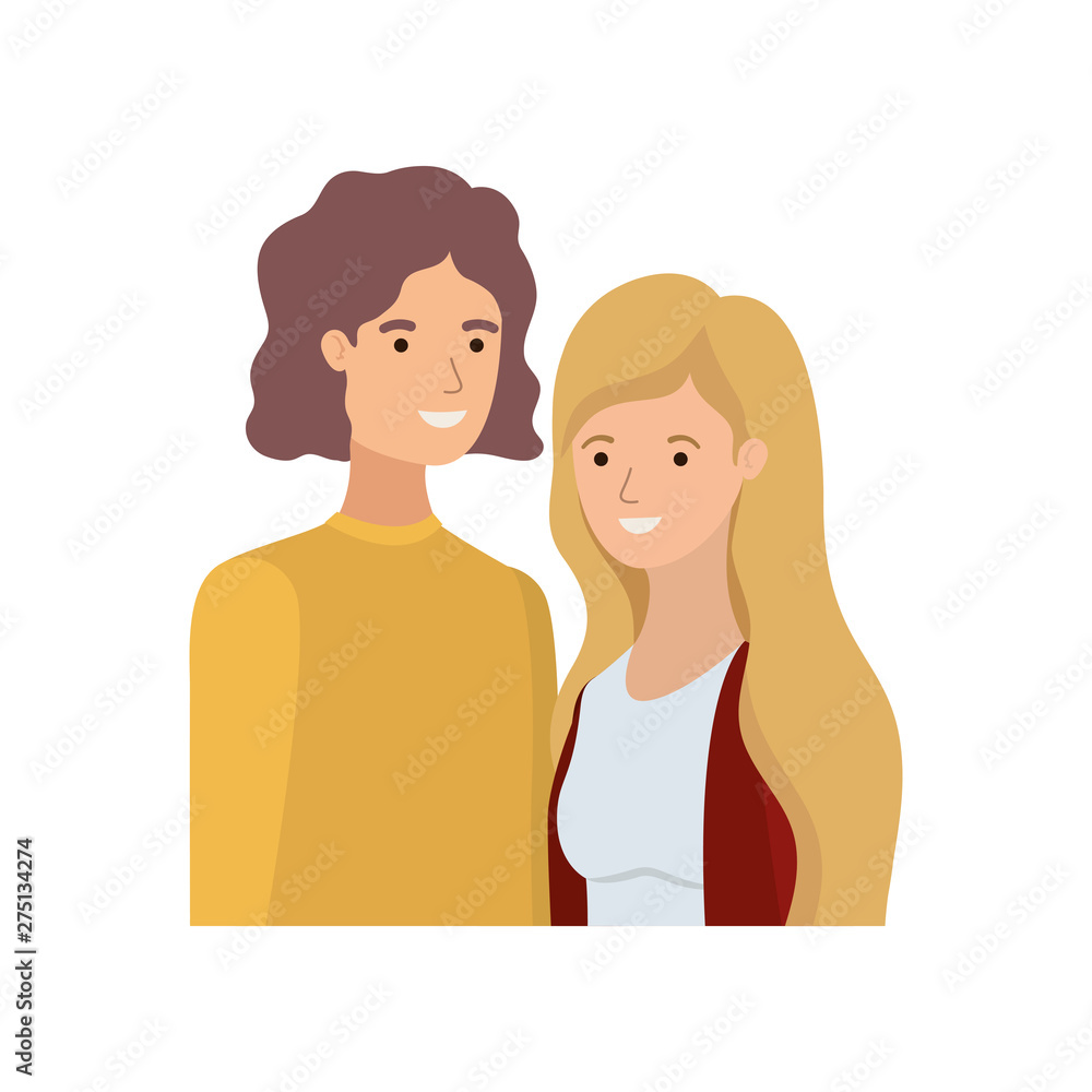 young couple in white background avatar character young couple in white background avatar character