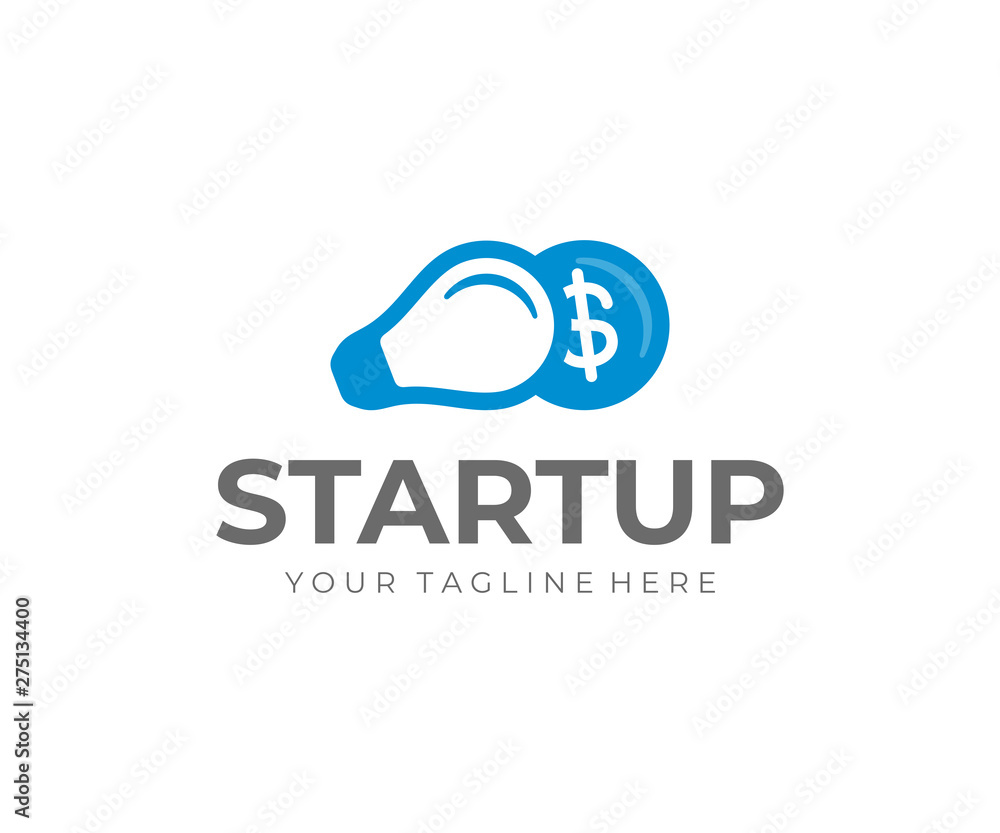 Crowdfunding logo design. Startup funding vector design. Light bulb and dollar coin logotype Crowdfunding logo design. Startup funding vector design. Light bulb and dollar coin logotype