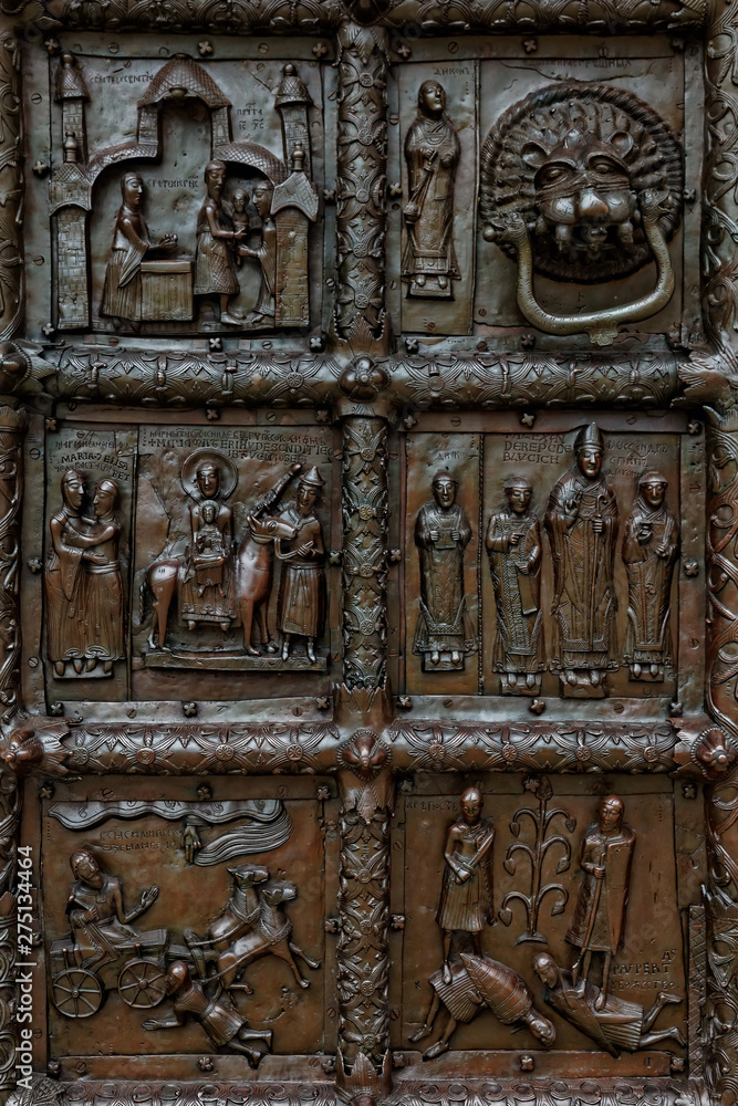 Close-up view of Magdeburg Gates of Sophia Cathedral, Veliky Novgorod, Russia Close-up view of Magdeburg Gates of Sophia Cathedral, Veliky Novgorod, Russia