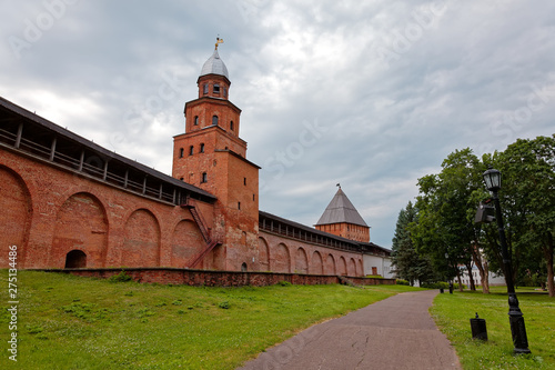 Old town walls and towers of Veliky Novgorod, Russia