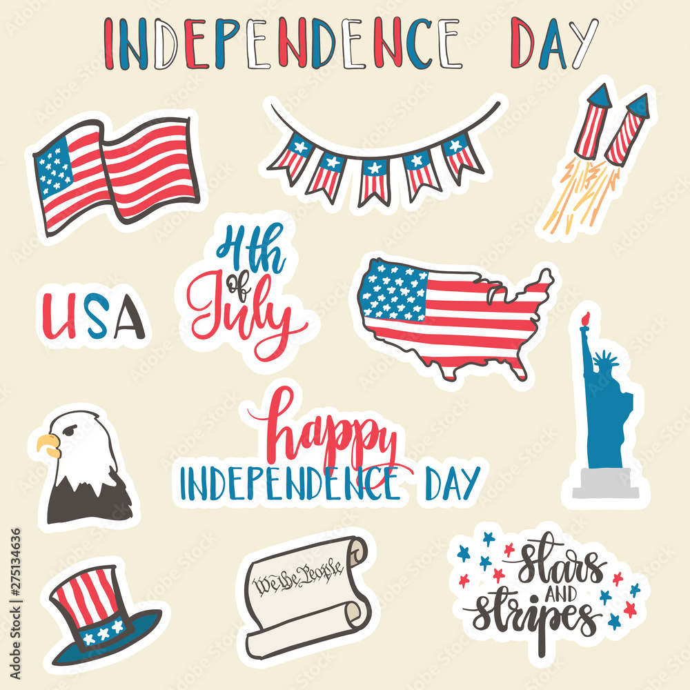 Independence Day hand drawn stickers