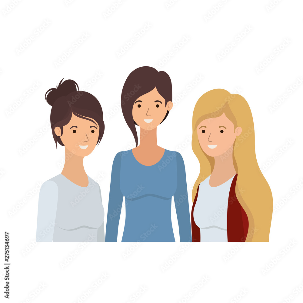 young women in white background avatar character young women in white background avatar character
