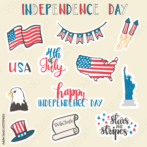Independence Day hand drawn stickers