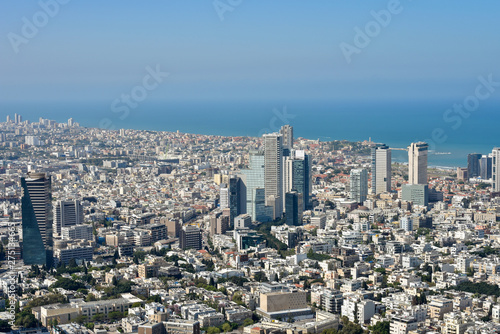 Aerial view of Tel-Aviv. Modern skyscrapers and old buildings in Tel-Aviv, Israel. 