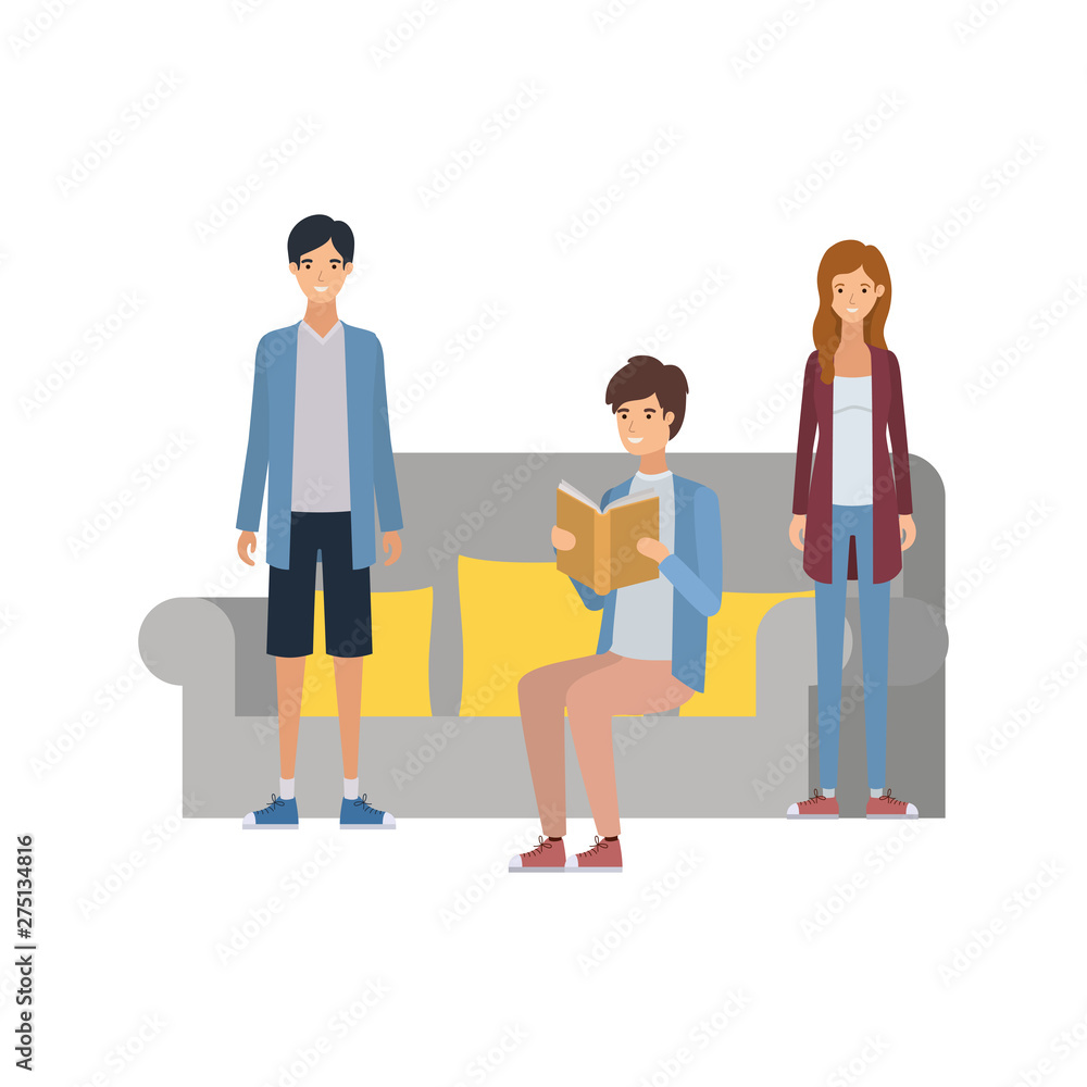 Obraz premium group of people sitting on chair with book in hands