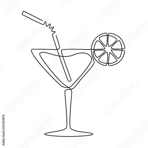 Cocktail. Continuous one line drawing. Vector.