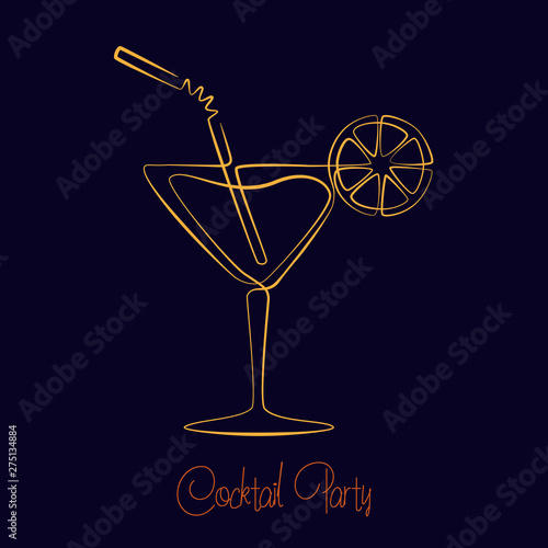 Cocktail. Continuous one line drawing. Vector.