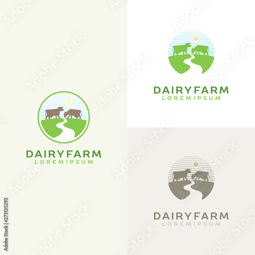 Cow logo set. Farm milk emblem. Dairy product logo.