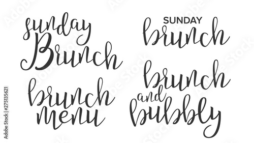Funny Modern Calligraphy Of Brunch Word Vector. Stylish Typography Inscription With Different Handwritten Drawn Latin Letters Sunday Menu Bubbly Brunch Elegance Decoration. Text Flat Illustration