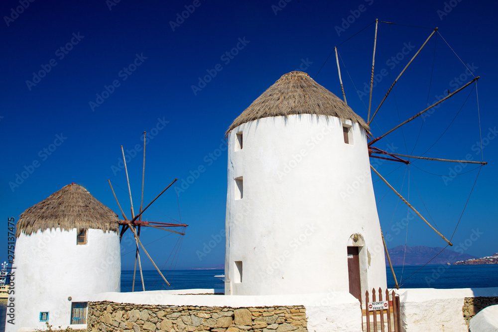 Famous  mills on  greek island  Mykonos