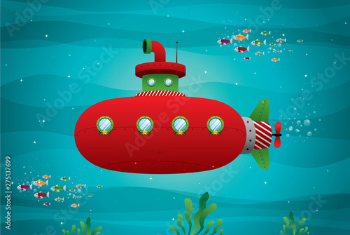 red submarine in the sea