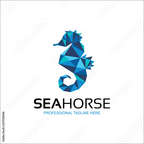 Poly seahorse, blue mosaic logo.