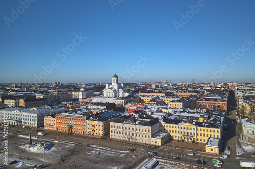 Aerial view of downtown of Helsinki, Presidential Palace, Finland