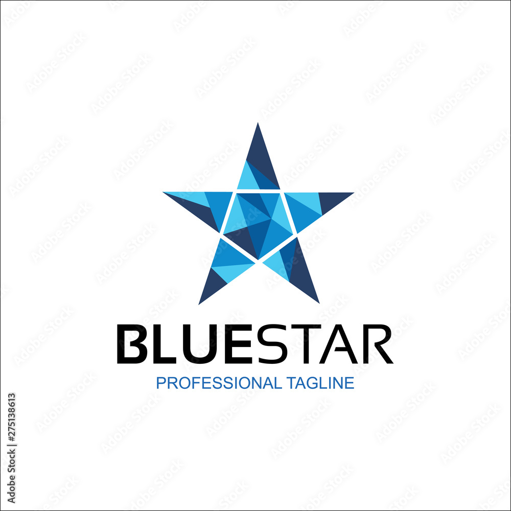 poly star logo, blue mosaic logo. poly star logo, blue mosaic logo.
