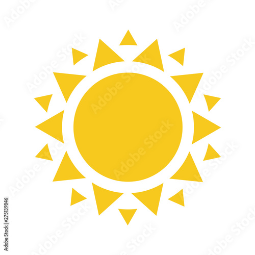 Summer symbol. Sun modern icon. Sunny circle shape. Isolated vector logo concept on white background