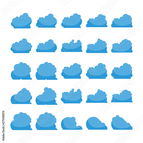 blue cloud shape icons collection vector