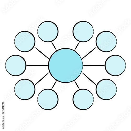 blue process diagram and hierarchy chart for presentation template, hand drawn theme