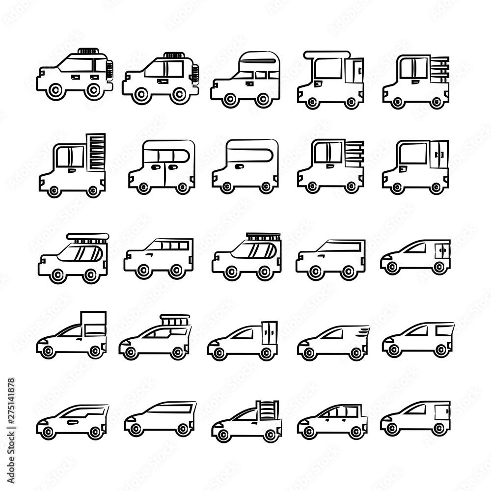 hand drawn car, vehicle icons set hand drawn car, vehicle icons set