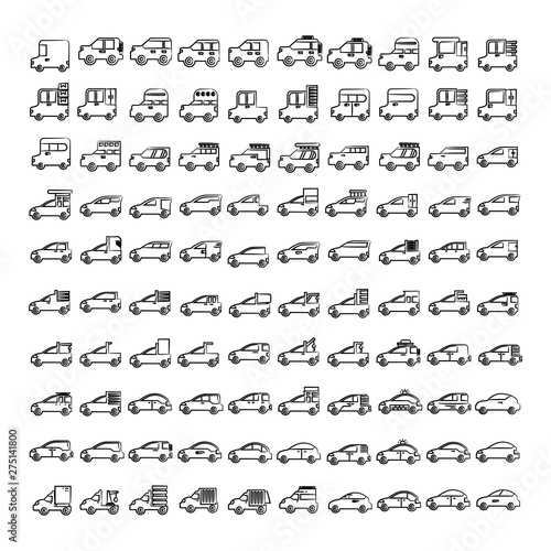 hand drawn car, vehicle icons set