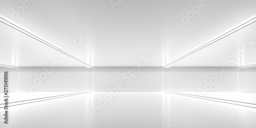 Canvas Print Futuristic empty space corridor with glow light and reflection