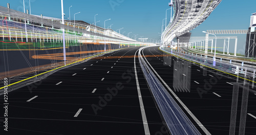 The BIM model of the of transportation infrastructure object of wireframe view