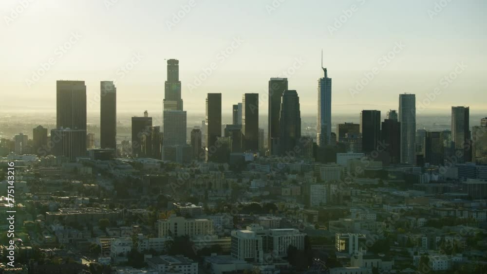 Aerial cityscape view financial district skyline at sunrise Aerial cityscape view financial district skyline at sunrise