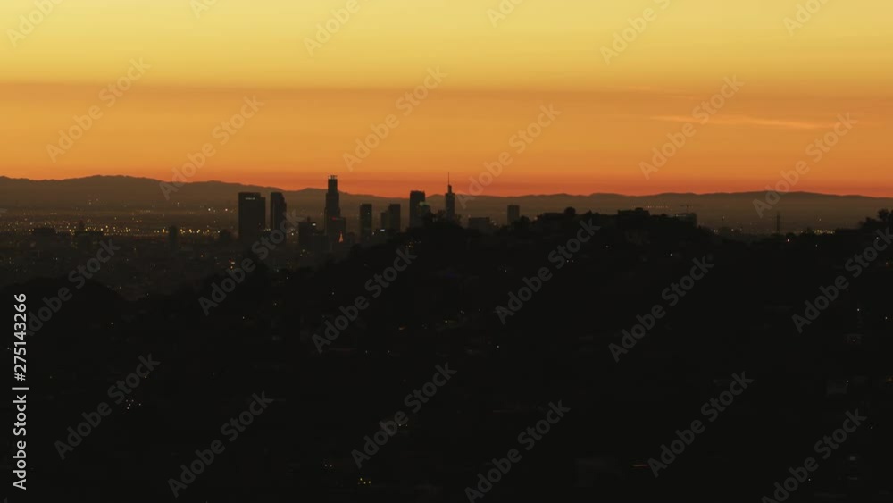 Aerial sunrise view LA cityscape from Griffith Park Aerial sunrise view LA cityscape from Griffith Park