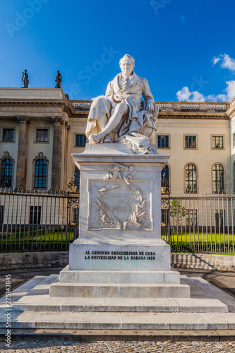 BERLIN, GERMANY - AUGUST 28, 2017: Alexander von Humboldt statue at the Humboldt University of Berlin.