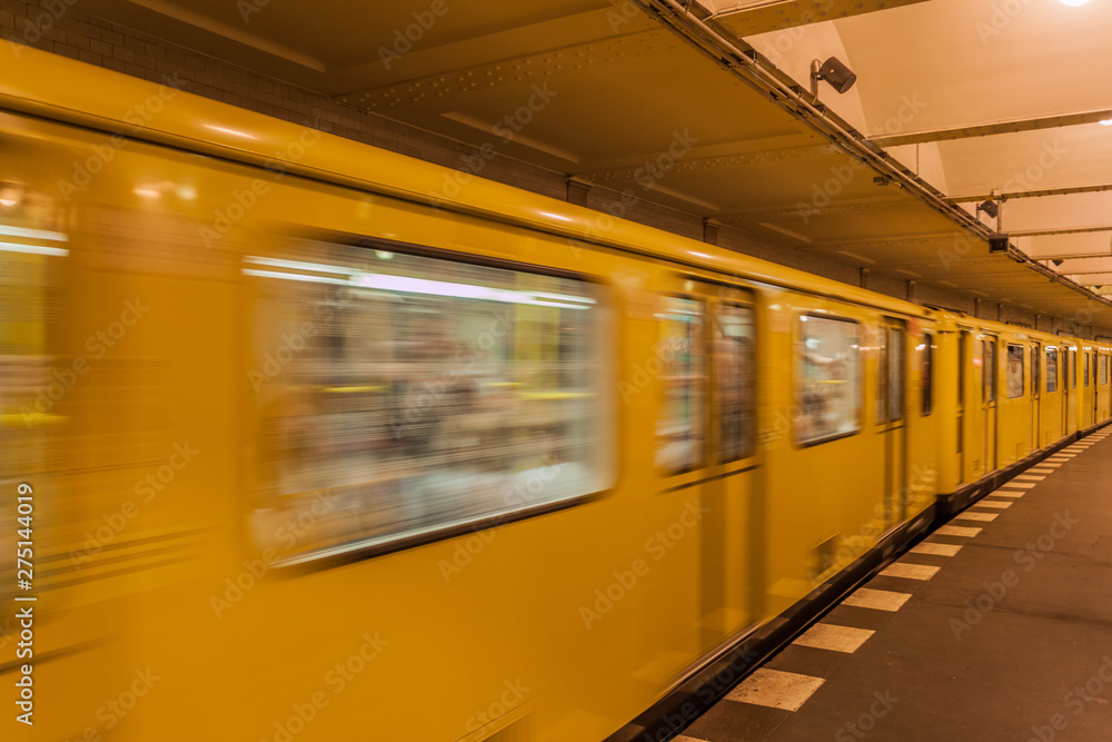 Train in Berlin U-Bahn (metro) station Klosterstrasse, Germany