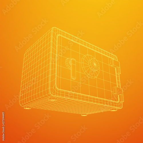 Metal bank vault safe. Wireframe low poly mesh vector illustration