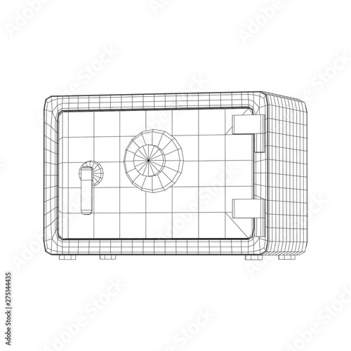 Metal bank vault safe. Wireframe low poly mesh vector illustration