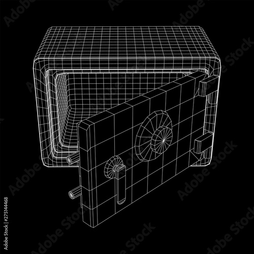 Metal bank vault safe. Wireframe low poly mesh vector illustration