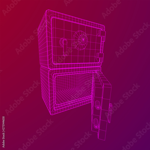 Metal bank vault safe. Wireframe low poly mesh vector illustration