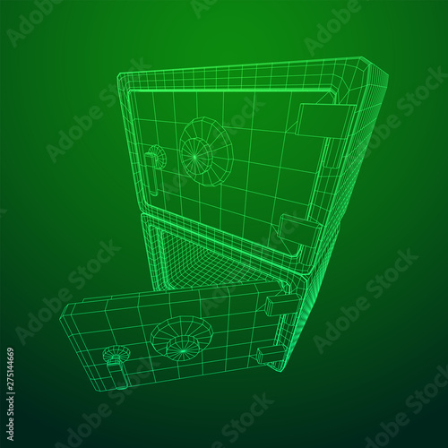 Metal bank vault safe. Wireframe low poly mesh vector illustration