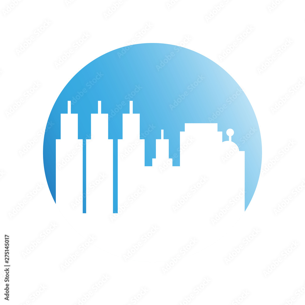 city tower building in blue circle background city tower building in blue circle background
