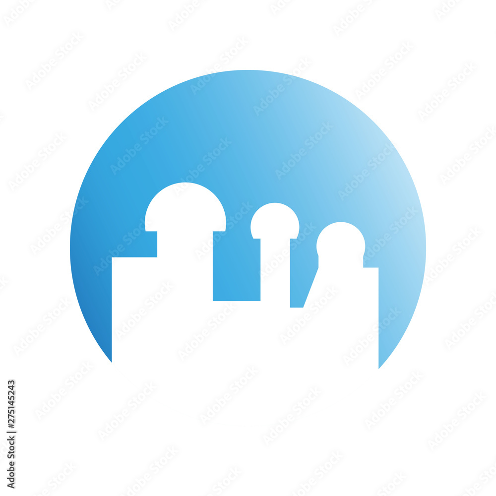 city tower building in blue circle background city tower building in blue circle background