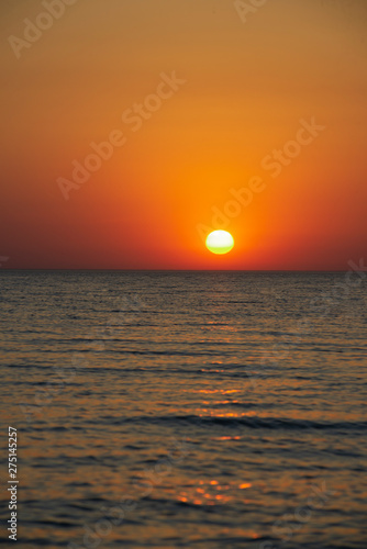 Bright sky and water at sunset over Black sea of Anapa  Krasnodar region  Russia