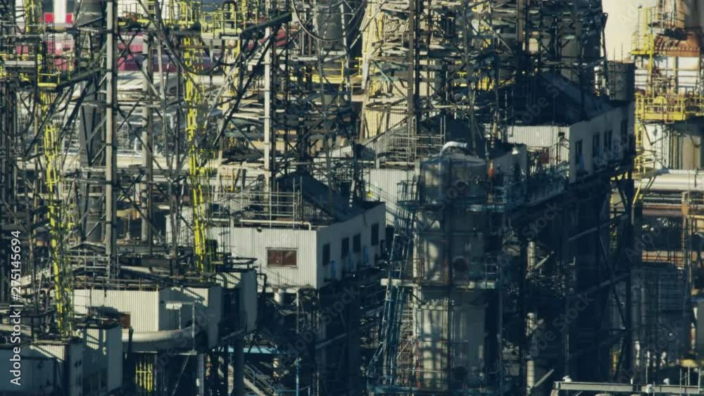 Aerial view oil refinery scaffolding infrastructure Los Angeles Aerial view oil refinery scaffolding infrastructure Los Angeles