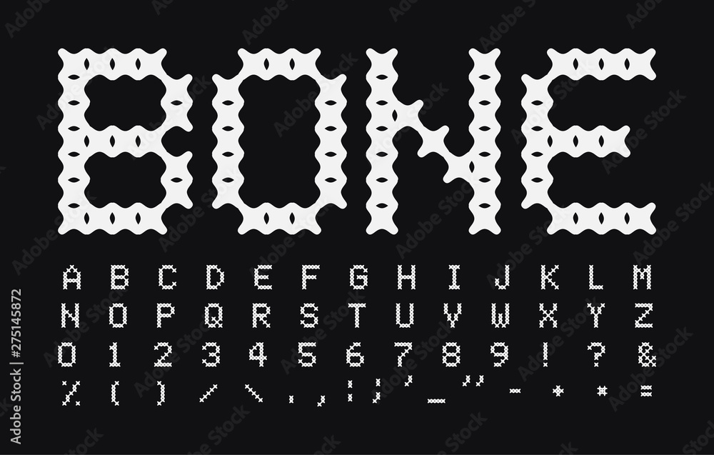 Abstract bone vector letters and numbers set. White simple uppercase ...