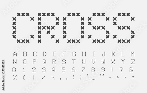 Abstract stitches letters set. Cross alphabet. Seam headline ABC. Cross stitch font design. Vector black letter on white background.