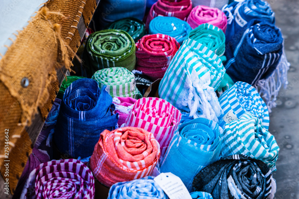 rolls of colored cloth