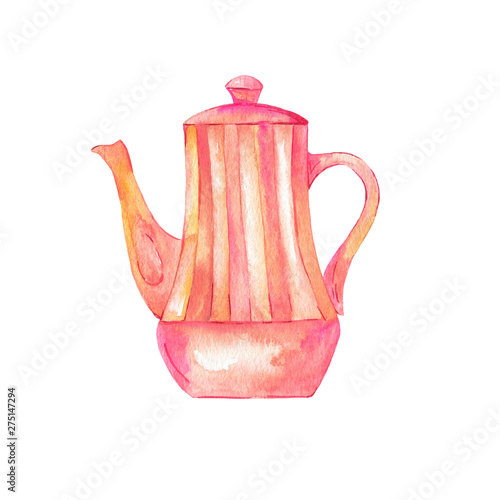 Cuadro en lienzo Pink teapot or coffeepot isolated on white background