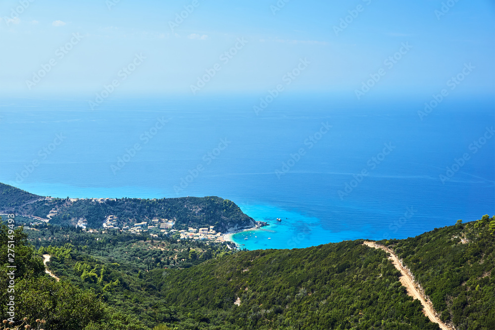 A small town, bay and beach on the Greek island of Lefkada.