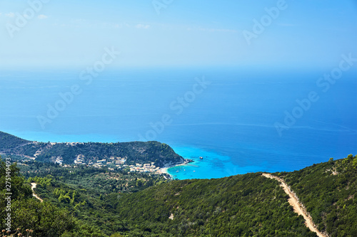 A small town, bay and beach on the Greek island of Lefkada.